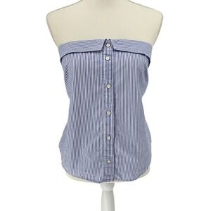 Maeve Anthropologie US 6 Blue Stripe Strapless Bow Back Top Coastal Chic
